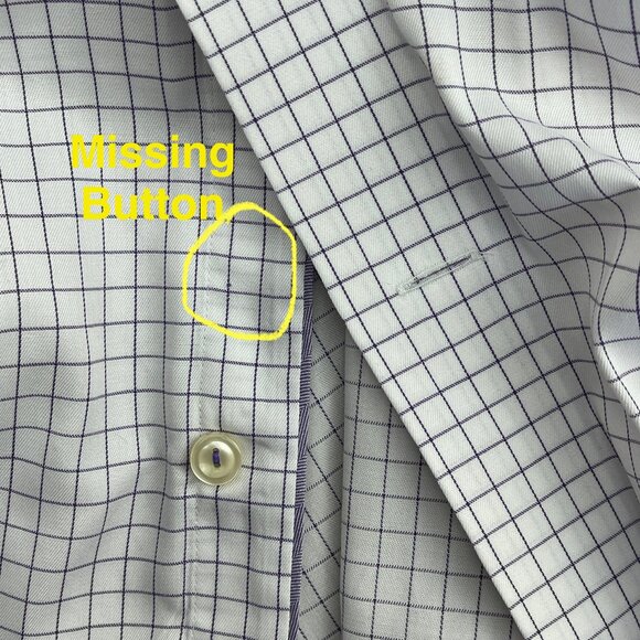 Eton Dress Shirt Mens 17.5-44 White Purple Check Long Sleeve Button Up FLAW - Picture 8 of 9